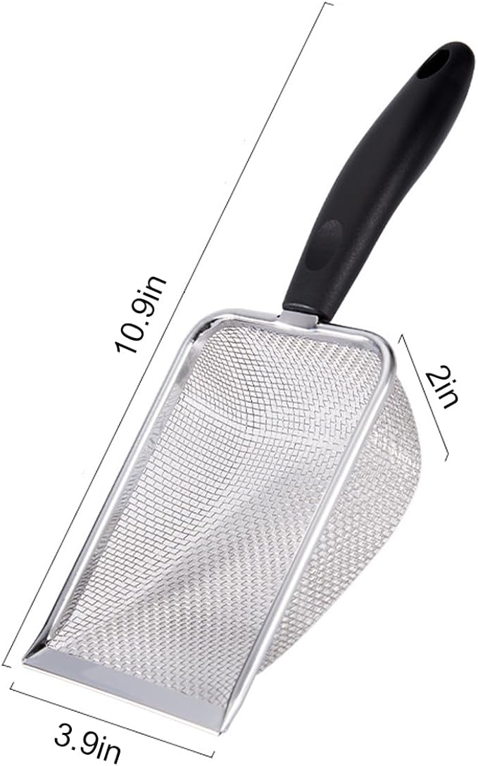 3PCS Cat Litter Scoop, Reptile Stainless Steel Fine Mesh,Litter Cleaner Corner Scoop Sand Sifter (Black-Green-Red)