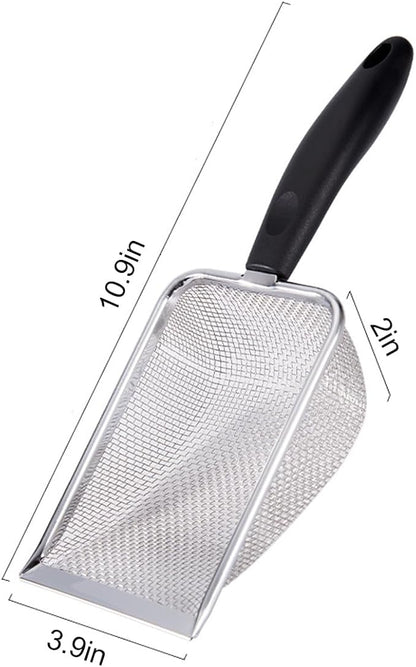 3PCS Cat Litter Scoop, Reptile Stainless Steel Fine Mesh,Litter Cleaner Corner Scoop Sand Sifter (Black-Green-Red)
