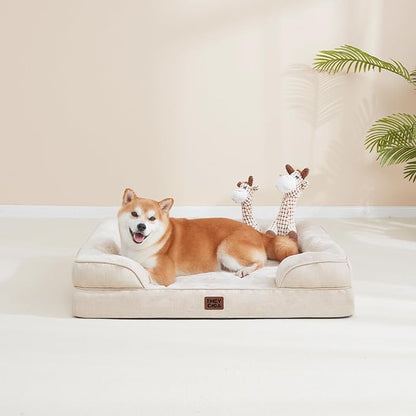 EHEYCIGA Orthopedic Dog Beds for Extra Large Dogs, Waterproof Memory Foam XL Pet Bed with Sides, Non-Slip Bottom and Egg-Crate Foam Big Dog Couch Bed with Washable Removable Cover, Beige