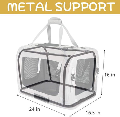 Extra Large Cat Carrier Soft Sided, Portable Small Dog Carrier for 2 Cats, 24"x16.5"x16" Car Travel Folding Comfortable Design, Khaki