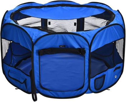 Amazon Basics Foldable Octagonal Indoor and Outdoor Portable Soft Dog Pen/Puppy Pen/Playpen, 114 cm / 45", Blue