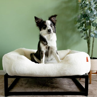 FUZI Luxury Aesthetic Dog Bed for Small Dogs with Washable Cover, Pet Couch, Pet Bed with Sides, Non-Slip Bottom, Soft and Durable Calming Dog Bed, Faux Rabbit Fur, Small 25.1x16.75x9.5 Soft White