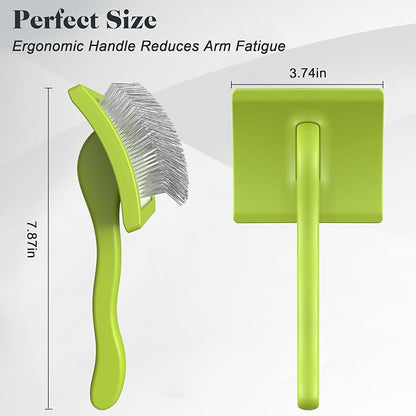 2PCS Slicker Brush for Dogs & Pet Comb,Professional Dog Grooming Brush (Goldendoodles,Poodles,Labradoodles) with Extra Long Pins to Effectively Remove Tangles, Knots and Mats (Green)