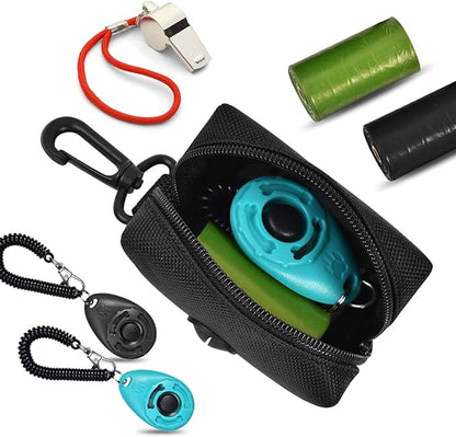 Dog Waste Bag Dispenser Pet Poop Bags Holder for Doggie Waste Bags Dispensers Soft Fabric Zipper Small Doggy Puppy Pouch for Leash Accessory Attachment with Carrier,Blue