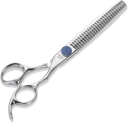 7'' Dog Grooming Scissors CNC 440C Blades Sharp and Durable Polished Chunker Dog Shears with Blue Diamond Adustable Screws Easy to Use for Groomer and Home User