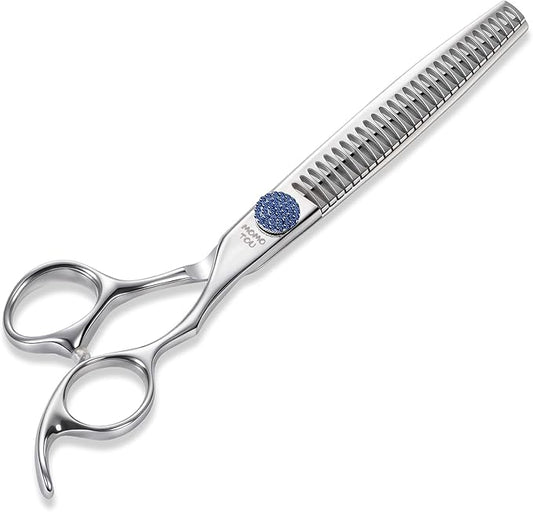 7'' Dog Grooming Scissors CNC 440C Blades Sharp and Durable Polished Chunker Dog Shears with Blue Diamond Adustable Screws Easy to Use for Groomer and Home User