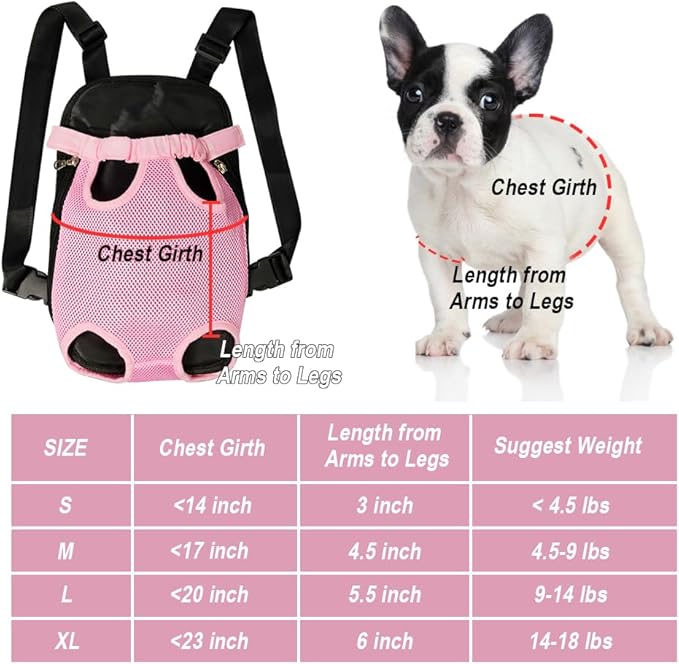 FEimaX Dog Carrier Backpack Pet Legs Out Front Cat Travel Bag, Adjustable Puppy Backpacks Carriers Hands-Free for Small Medium Dogs Cats Hiking Traveling Camping Daily Walking (Small, Pink)