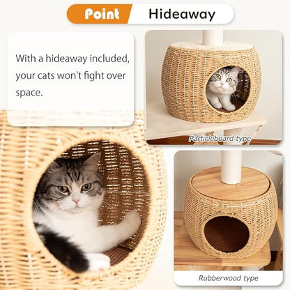 56.6in Large Wooden cat Tower for Large Multiple Cats,cat Tree with Observation Deck, Suitable for Summer and Winter 144CM (Particleboard)