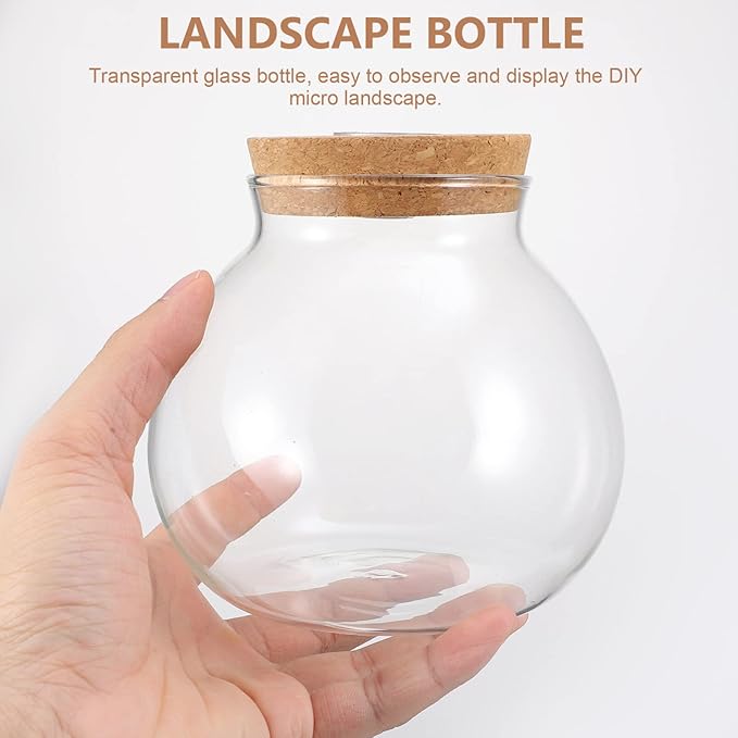 Fish Bowl with LED Light - Small Betta Fish Tank with LED Lighting and Lid Glass Fish Bowl Small Aquarium Glass Terrarium Container Bottle for DIY Landscape, Home Decor