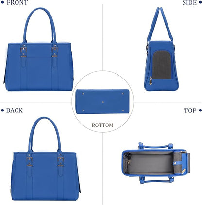 Fashion Pet Carrier Dog Purse Cat Bag Soft-Sided Carriers Travel Airline Approved, Stylish Leather Tote Handbag for Small Animal Puppy Kitten (Blue)