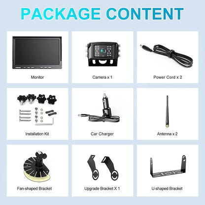 Fookoo HD 1080P 10" Wireless Backup Camera, 10-inch Dual/Quad Split Monitor, Supports 4 Cameras, IP69 Waterproof Rear View Camera Parking Lines, Recording w/ 32GB SD Card for RV/Trailer/Truck (DW101)