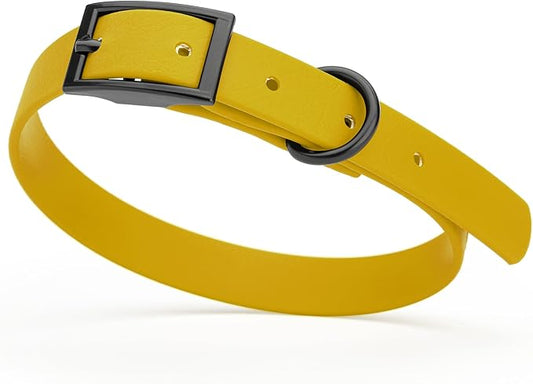 Dogline Biothane Waterproof Dog Collar Strong Coated Nylon Webbing with Black Hardware Odor- Proof for Easy Care Easy to Clean High Performance Fits Small Medium or Large Dogs, Treasure Gold