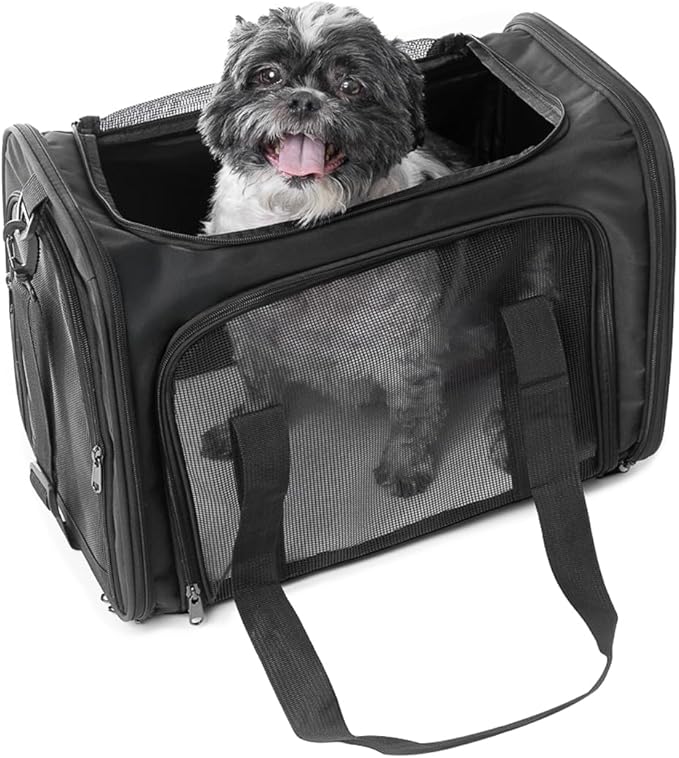 17.5" Pet Travel Carrier Bag - Collapsible Cat & Dog Carrier - Breathable, Durable & Spacious - Fits Small and Medium Pets up to 15lbs - Pet Travel Bag by Tebon