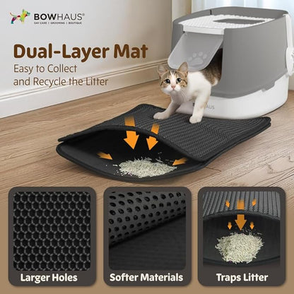 Fully Enclosed Cat Litter Box w/Lid, Scoop, Litter Mat & Odor Fitter, Large Plastic Cat Toilet with Double Door, Anti-Splashing Gato Litter Box with Lockable Front Door, Beige/Pink