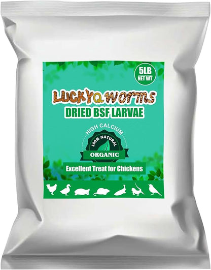 Dried Black Soldier Fly Larvae, 85X More Calcium Than Mealworms High-Protein BSF Larvae Chicken Treats Non-GMO BSFL for Chickens, Hens, Ducks, Wild Birds 5LBS
