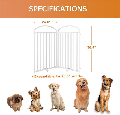 2 Panles Full Matel Freestanding Dog Gates with Door, 48"Extra Wide 36"Tall Free Standing Dog Pet Gate for Indoor & Outdoor. Foldable Pet Fences for Doorways, House, Stairs, Porch, Deck, Yard