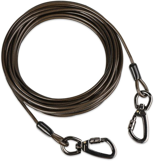 Dog tie Out Cable, 10/20/25/30/50/70/100 feet, Suitable for Dogs up to 350 pounds, Dog Cable with Swivel Buckle, Lightweight, Non-Winding, for Outdoor Camping, Yard Dog Cable (Black, 70FT)