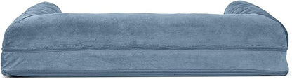 Furhaven Cooling Gel Dog Bed for Large/Medium Dogs w/ Removable Bolsters & Washable Cover, For Dogs Up to 55 lbs - Faux Fur & Velvet Sofa - Harbor Blue, Large