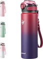 Enerbone 24 oz Insulated Water Bottle, Stainless Steel Bottle with Carrying Strap, Double-Wall Vacuum Insulation Design, Leakproof Sports Bottle with Straw, Keep Drinks Cold or Hot for Hours