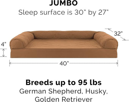 Furhaven Cooling Gel Dog Bed for Large Dogs w/ Removable Bolsters & Washable Cover, For Dogs Up to 95 lbs - Quilted Sofa - Toasted Brown, Jumbo/XL