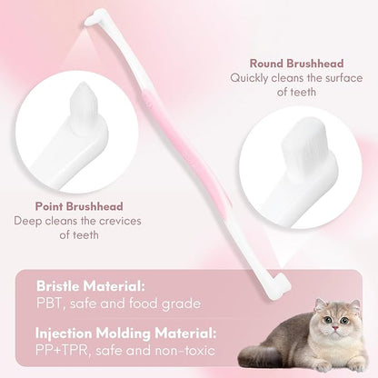4 Pcs Dual-Sided Cat Toothbrush with Micro Brush Head, Ultra Soft Nano Bristles Pet Toothbrush Kit, Kitten/Puppy Toothbrushes