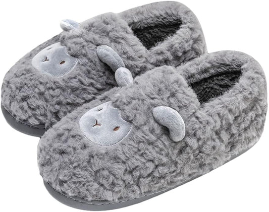 JadeRich Women's Cute Animal Slippers Winter Warm Fuzzy Plush House Slipper Cartoon Sheep Indoor Shoes