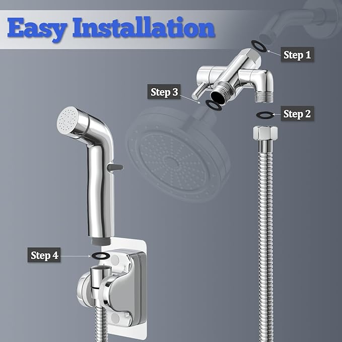 Dog Shower Attachment Metal, YDmeet Pet Washing Hose Attachment for Fast & Clean Bathing, Brass 3 Way Diverter, Adjustable Sprayer wtih Turn Off, 8 ft Hose and Holder, Chrome