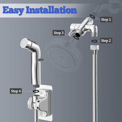 Dog Shower Attachment Metal, YDmeet Pet Washing Hose Attachment for Fast & Clean Bathing, Brass 3 Way Diverter, Adjustable Sprayer wtih Turn Off, 8 ft Hose and Holder, Chrome