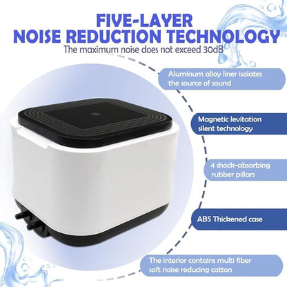 Aquarium Air Pump Quietest for Fish Tank 20-300Gallon/20-600Gallon,2 Air Outlets Ultra Silent Powerful Adjustable Aerator Pump for Livewell 190GPH/260GPH 5W/10W,Air Stones, Tubing, Check Valve