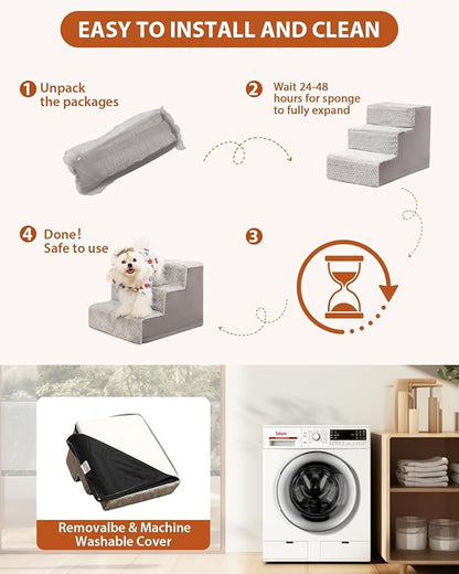 Dog Stairs for Small Dogs,22" H,5-Step Dog Steps for High Bed Couch and Sofa,Pet Stairs for Dogs and Cats Climbing with Non-Slip Bottom and Washable Cover,Grey