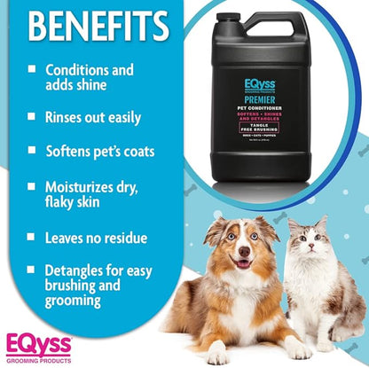 EQyss Premier Pet Conditioner - Moisturizes, Softens, & Conditions Dry Coat & Hair, Detangles & Adds Shine - for all Dogs, Cats, Puppies (128 oz)
