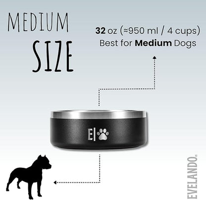 EVELANDO® Premium Dog Food Bowl 32 oz Stainless Steel 4 Cups Small Medium Dog Bowls Non Slip & BPA-Free S M L Pet Water Bowl Platos para Perros Indoor Outdoor Pet Dish Feeder Water and Food Dish