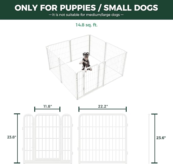 FXW Homeplus Unleashed Indoor Dog Playpen - Stress-Free and Safe Play, Heavy Duty 24 Inch 8 Wire Panels Dog Pen for Puppy and Small Dogs, White│Patented