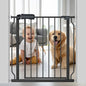 Fairy Baby Walk Through Black Baby Gate 29-34 Inch Wide, Pressure Mounted Safety Gate with Door No Drill, Tension Metal Gate for Dog and Toddler