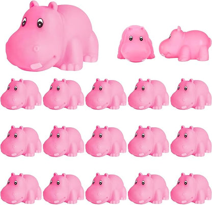 18 Mini Rubber Hippo Toys - PVC Small Animal Models, Pink Hippo Bath Buddy Size 1.1-2.48 inches, Suitable for Children, Party Favors, Bath Toys, and Educational Games.