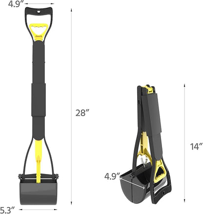 28" Heavy Duty Dog Pooper Scooper for Large Dogs, Extra Long Handle Foldable Poop Pick Up Tool with Durable Spring, Great for Yard, Lawns, Grass, Dirt, Gravel