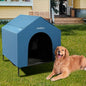42" 2-in-1 Dog House for Medium Dogs, Elevted Dog House Outdoor/Indoor, Puppy Shelter Outside,Water Resistant 600D PVC and Durable 2x1 Textilene Raised Dog Bed(Blue)