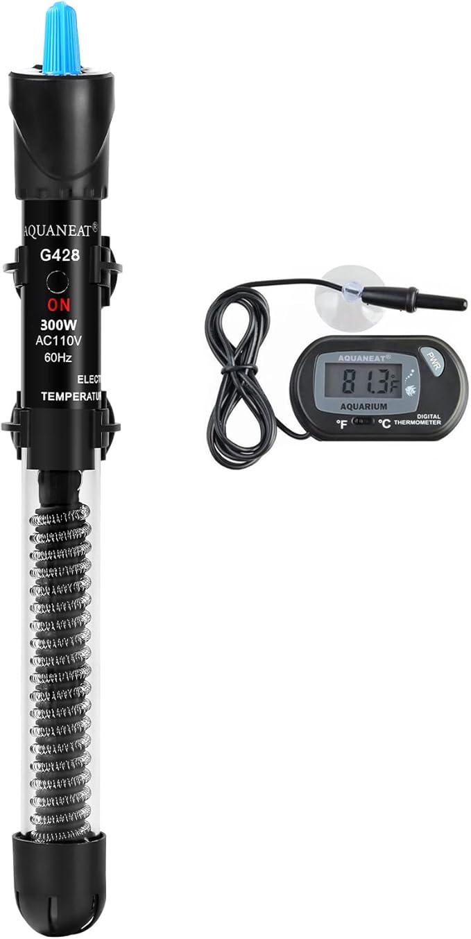 AQUANEAT Aquarium Heater, 300W Fish Tank Heater, Adjustable Submersible Water Thermostat with Digital Thermometer