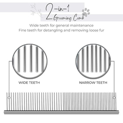 Flexzion Grooming Comb for Dogs – Stainless Steel Professional Cat Comb and Animal Tool for Removing Tangles and Knots on Medium Pets with Smooth Needle Teeth – 45mm, 1 Large