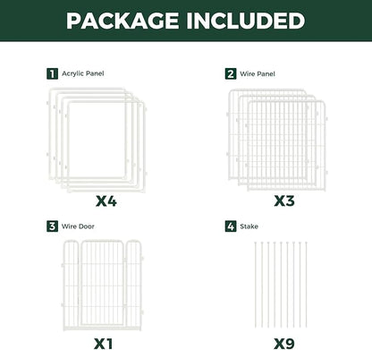 FXW Homeplus Unleashed Indoor Dog Playpen - Stress-Free and Safe Play, Heavy Duty 32 Inch 4 Acrylic Panels + 4 Wire Panels Dog Pen for Small and Medium Dogs, White│Patented
