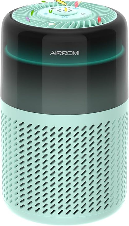 AIRROMI Air Purifier for Bedroom Home,HEPA Filter,Covers Upto 549 Ft²,Quiet 360°intake Air Cleaner with Fragrance ponge for Better Sleep,Night Light,Filters Smoke,Pet Dander,Allergies,Dust,A2005Turquo