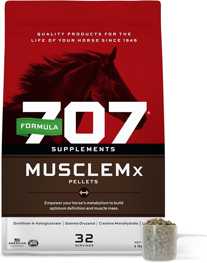 Formula 707 MuscleMx Equine Supplement, 3lb Bag – Conditioning Support and Muscle Builder for Horses with Lysine, Gamma Oryzanol, Creatine & OKG