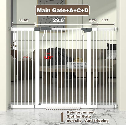 41" Extra Tall Cat Gate for Doorway, 49.2-54.7 Metal Pet Baby Safe Gate, Extra Wide Pressure Mounted Child Door with Expansion Kit, No Drilling No Climb Cat Fence Indoor, Tall Dog Gate, White