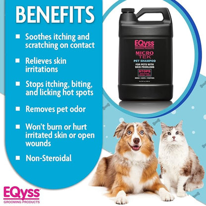 EQyss Micro-Tek Pet Shampoo - Soothes Dry Irritated Skin on Contact, Stops Itching, Scratching, Biting, Licking Hot Spots - for Cats & Dogs (128 oz)