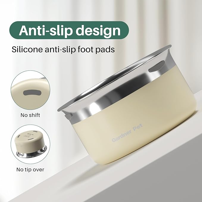 Gardner Pet Dog Bowls 1 Gallon (3.85L) Stainless Steel No Spill Water Bowl, Slow Water Feeder Metal Dog Bowls, Spill Proof Water Dispenser for Large Dogs, Promotes Healthy Hydration(White)