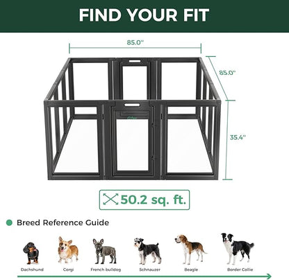 FXW AuraSpace Acrylic Indoor Unleashed Dog Playpen for Medium Dogs, 35 Inch, 12 Panels, Black