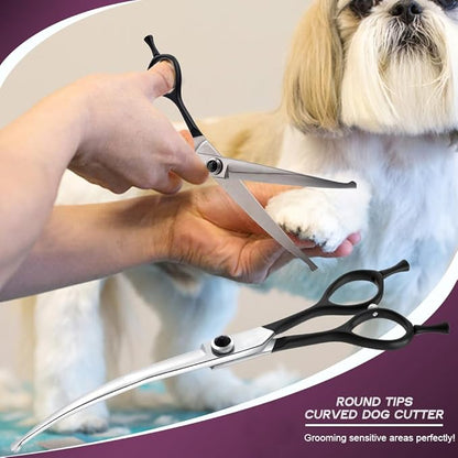 Dragon Creek 6.5" Downward Curved Dog Grooming Scissors Shears for Grooming Face and Paws Safety Round Tips Shears Trimming Cutting Scissors for Dog Cat Pet Black