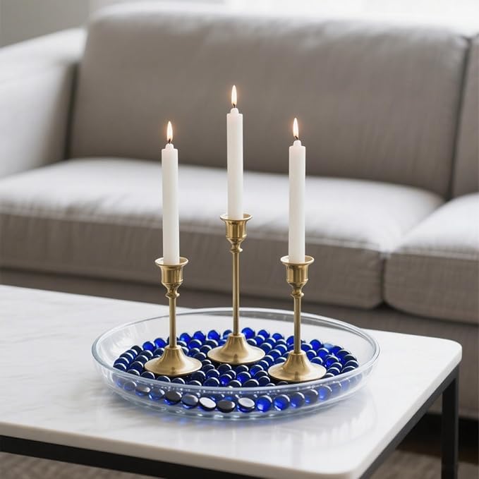 2.16LB Glass Beads Vase Filler Aquarium Gravel Decor Flat Glass Marbles Gems Pebbles Fish Tank Rocks Home Decorative Art Craft - Cobalt Blue