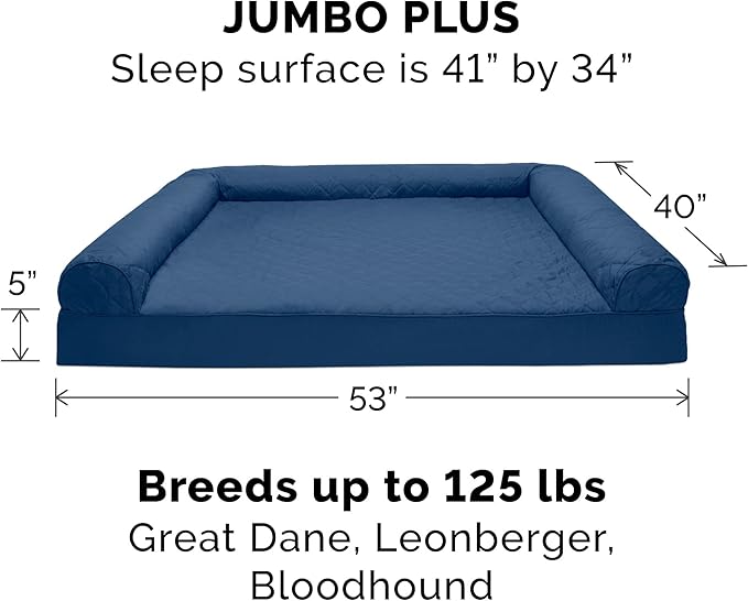 Furhaven Cooling Gel Dog Bed for Large Dogs w/ Removable Bolsters & Washable Cover, For Dogs Up to 125 lbs - Quilted Sofa - Navy (Blue), Jumbo Plus/XXL