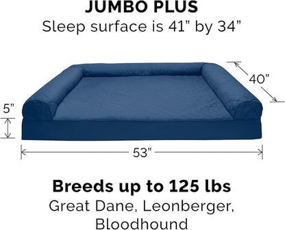 Furhaven Cooling Gel Dog Bed for Large Dogs w/ Removable Bolsters & Washable Cover, For Dogs Up to 125 lbs - Quilted Sofa - Navy (Blue), Jumbo Plus/XXL